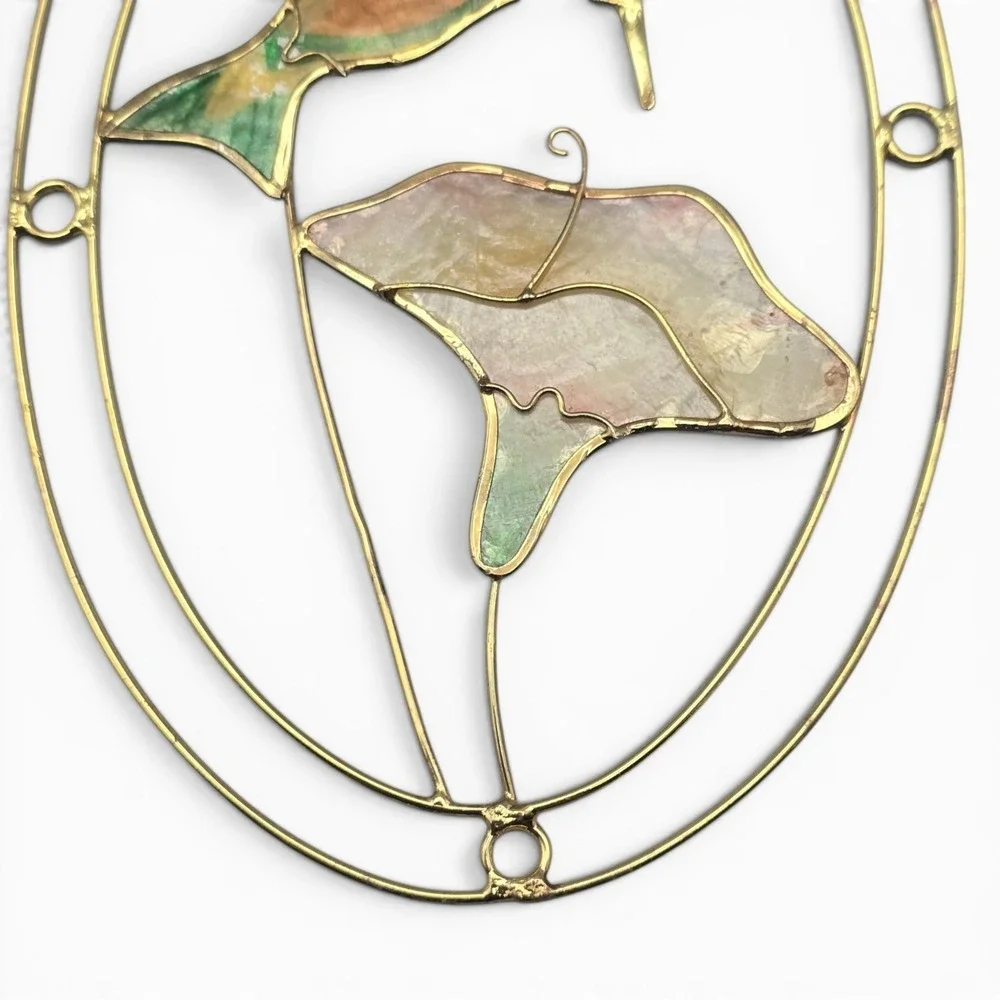 Vintage Hummingbird & Calla Lily Capiz Shell Suncatcher Wall Hanging 6x4